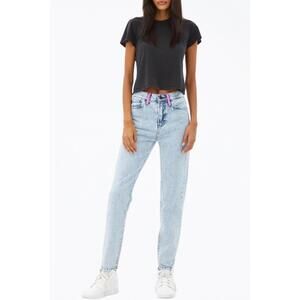 NEW UNEMPLOYED DENIM hand-painted high-rise tapered jeans in light blue